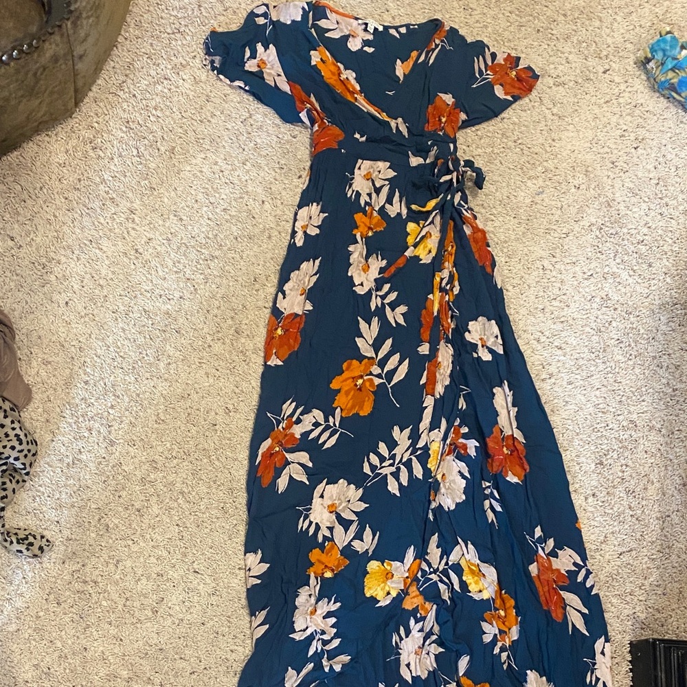 Patrons of Peace Blue and Orange Floral Maxi Dress